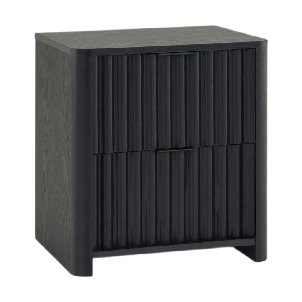 **Table de chevet en bois noir à rayures**